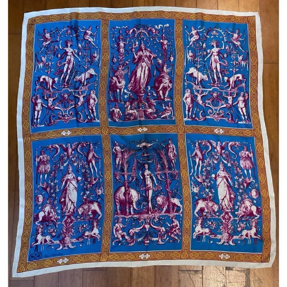 Rare-Vintage 1950's BROOKE CADWAL-LADER SILK SCARF 4 Continents